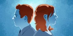 Een silhouet van een jonge man en een jonge vrouw