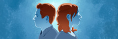 A silhouette of a young man and a young woman