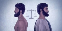 Una balança de justícia equilibrada entre Adam i Jesús