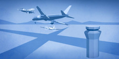 Avioane care se apropie de un aeroport din diferite direcții