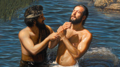 Иоанн Креститель крестит Иисуса.