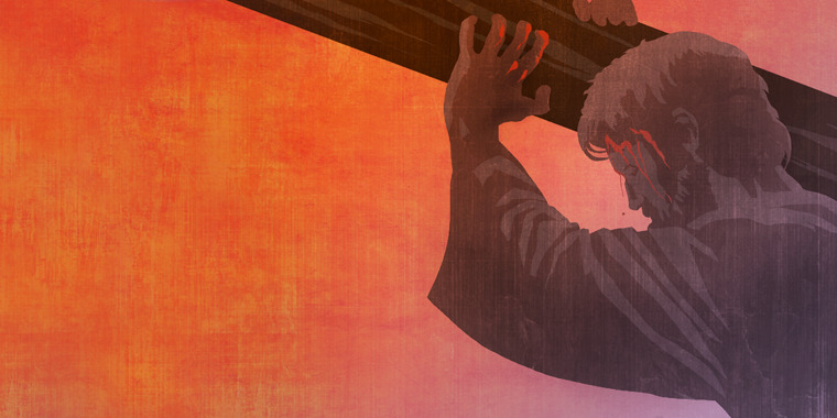 Jesus carries his torture stake