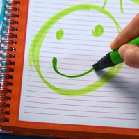 A young person draws a sad face and a happy face