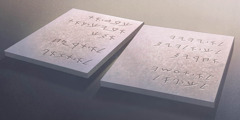 The Ten Commandments on stone tablets