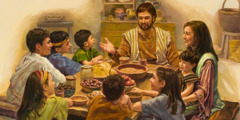 马利亚和丈夫约瑟和他们的孩子聚在一起，包括耶稣