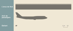 Un gràfic mostra la llargària de l’arca, la llargària d’un avió i la llargària d’un elefant