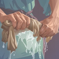 A person washes clothes