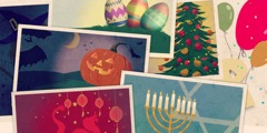 Easter eggs, a Christmas tree, balloons, a menorah, dragons and red Chinese lanterns, bats and  a jack-o’-lantern