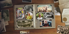 Альбом зі старими і новими фотографіями, на яких зображено Свідків Єгови у різних видах служіння.