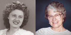 Collage: 1. Camilla Rosam as a young woman. 2. Camilla in her later years.