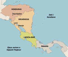 Një hartë e Amerikës Qendrore që tregon vendet ku Elfrida jetoi dhe predikoi: Tegusigalpa, Honduras; Leon dhe Masaja, Nikaragua; Kosta-Rikë; dhe Panama.