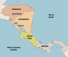 Un mapa di Mérka Sentral ta mostra kes lugar ki Elfriede mora i prega: Tegusigalpa, Onduras; León i Mazaia, Nikarágua; Kósta Rika; i Panamá.