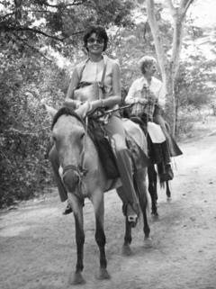 Elfriede and Marguerite on horseback.