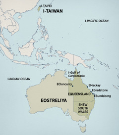 Imaphu yaseOstreliya nakwimpuma yaseAsia ebonisa iindawo awayehlala nawayeshumayela kuzo uTerry: ETaipei, eTaiwan; kwiGulf of Carpentaria, eCloncurry, eMackay, eGladstone, naseBundaberg eseQueensland, eOstreliya; naseNew South Wales, eOstreliya.