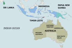Omapa yo ko Austrália kuenda yolofeka vi lisungue oku kongelamo o Sri Lanka, o Indonesia, o Papua-Nova Guiné kuenda o Timor-Leste. Omapa yo ko Austrália yi lekisa ocikanjo co Konano kuenda olonepa vikuavo vio Austrália Ocidental, Queensland kuenda o Nova Gales do Sul.